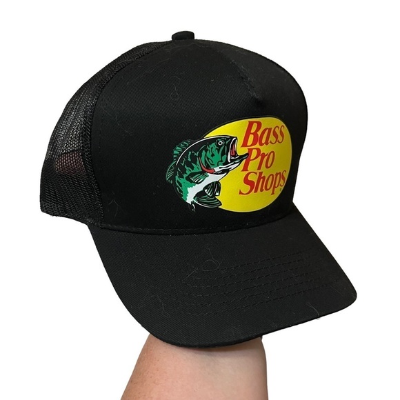 BASS PRO SHOPS BLACK TRUCKER MESH HAT LIKE NEW; PREOWNED NOT WORN SNAPBACK - Picture 6 of 6